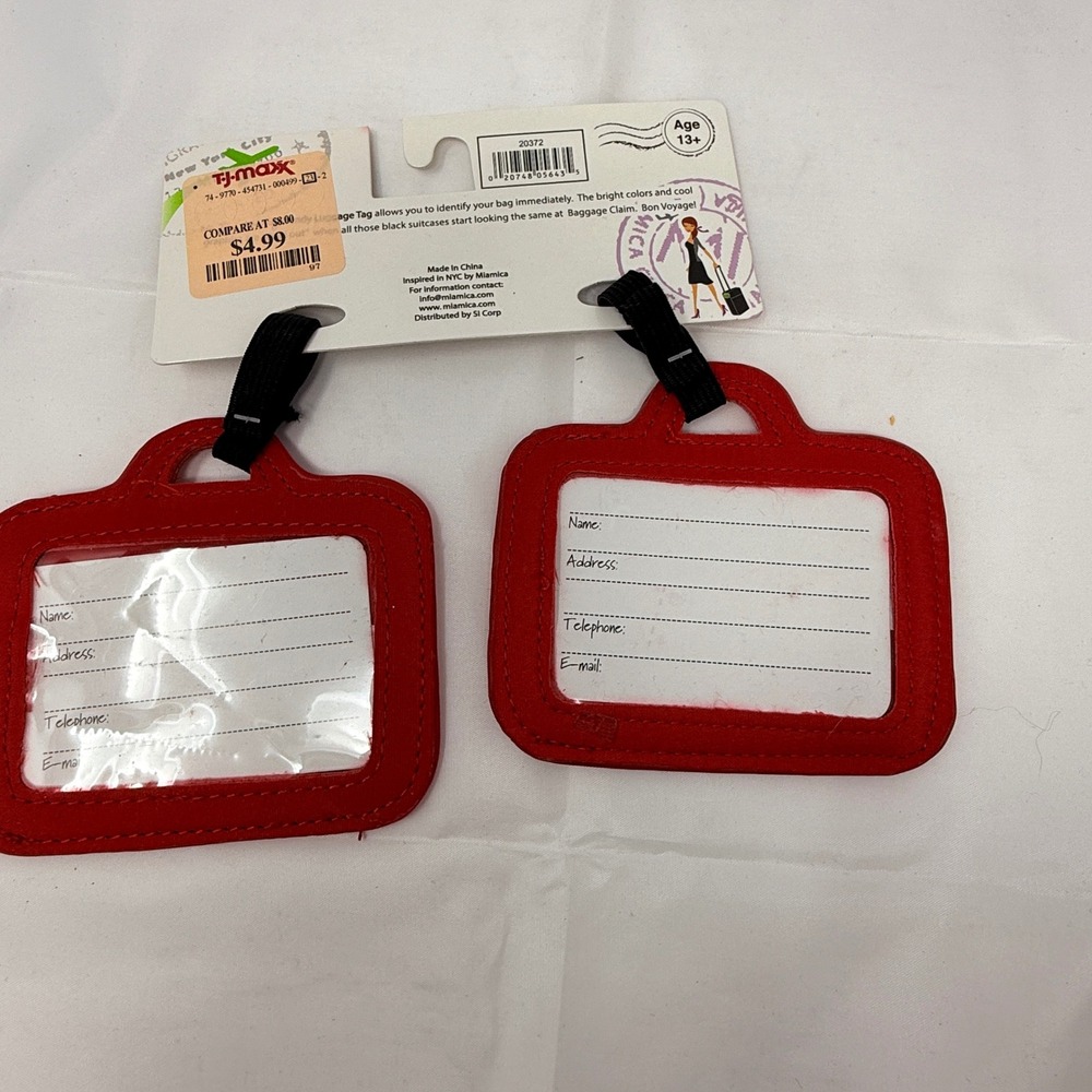 NWT MIAMICA Luggage Tag Set 2 Piece Red Travel Accessory Name  Card‎ Holder